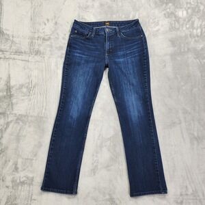 Lee Jeans Womens 12 Blue Mid Rise Straight Regular Fit Stretch Denim Casual